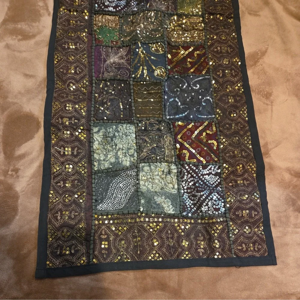 Table Runner Topper Wall Hanging Decor  Made in India Quilted Sequined Artisan